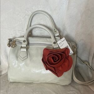 Steve Madden Cream Satchel with Red Rose Detail